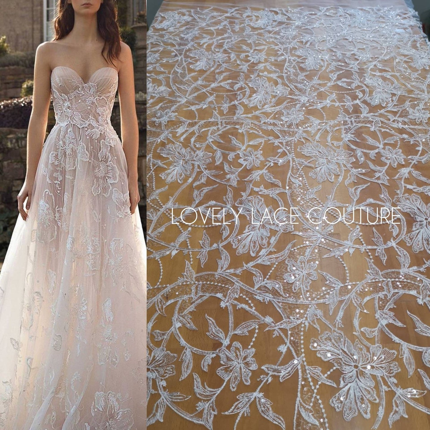 Gorgeous Lace Fabric in white with sequins, Floral Lace, wedding lace fabric, bridal lace fabric, embroidery lace, sparkling lace LL-1102