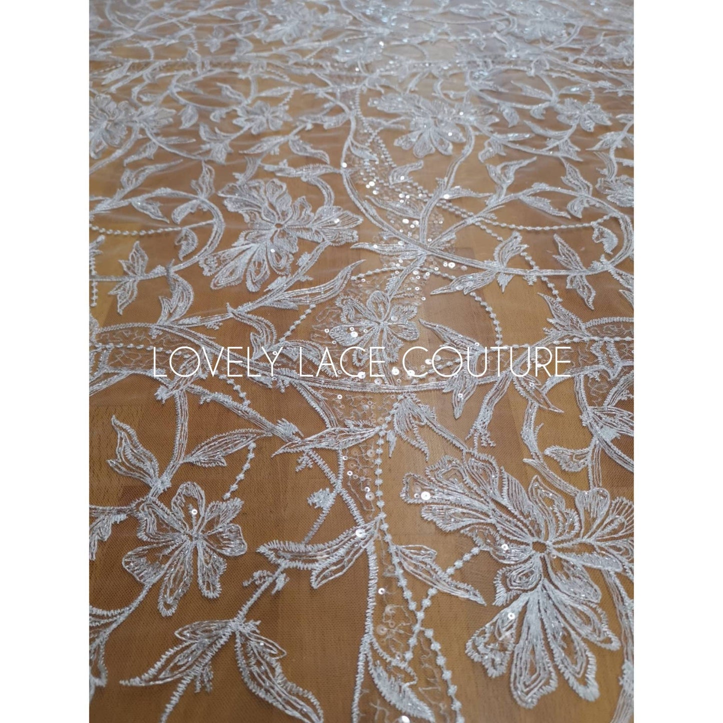 Gorgeous Lace Fabric in white with sequins, Floral Lace, wedding lace fabric, bridal lace fabric, embroidery lace, sparkling lace LL-1102