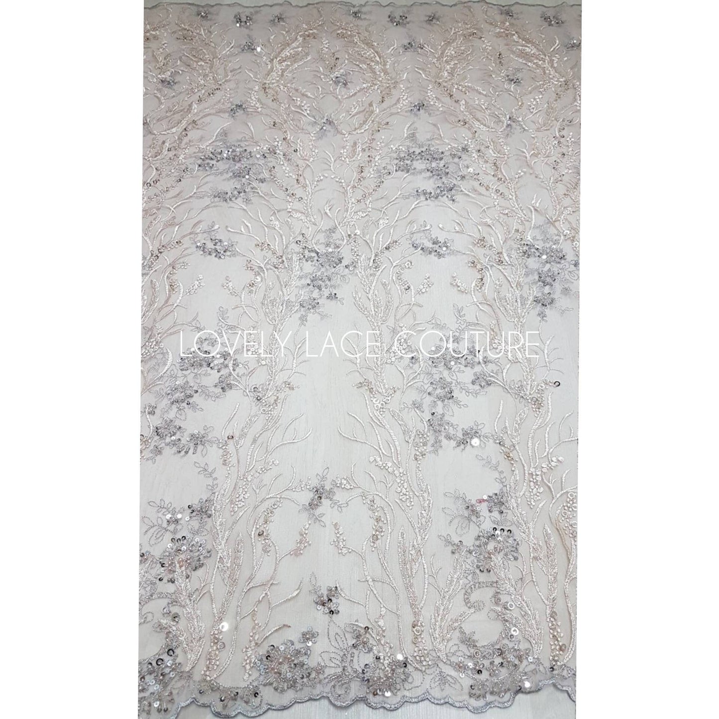 Wonderful 3D-Lace fabric with abstract desgin, Colored bridal lace, Wedding Lace Fabric, Embroidered lace in rosé-beige-silver color LL-1334