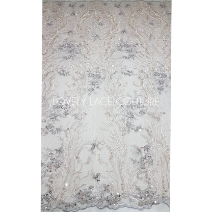 Wonderful 3D-Lace fabric with abstract desgin, Colored bridal lace, Wedding Lace Fabric, Embroidered lace in rosé-beige-silver color LL-1334