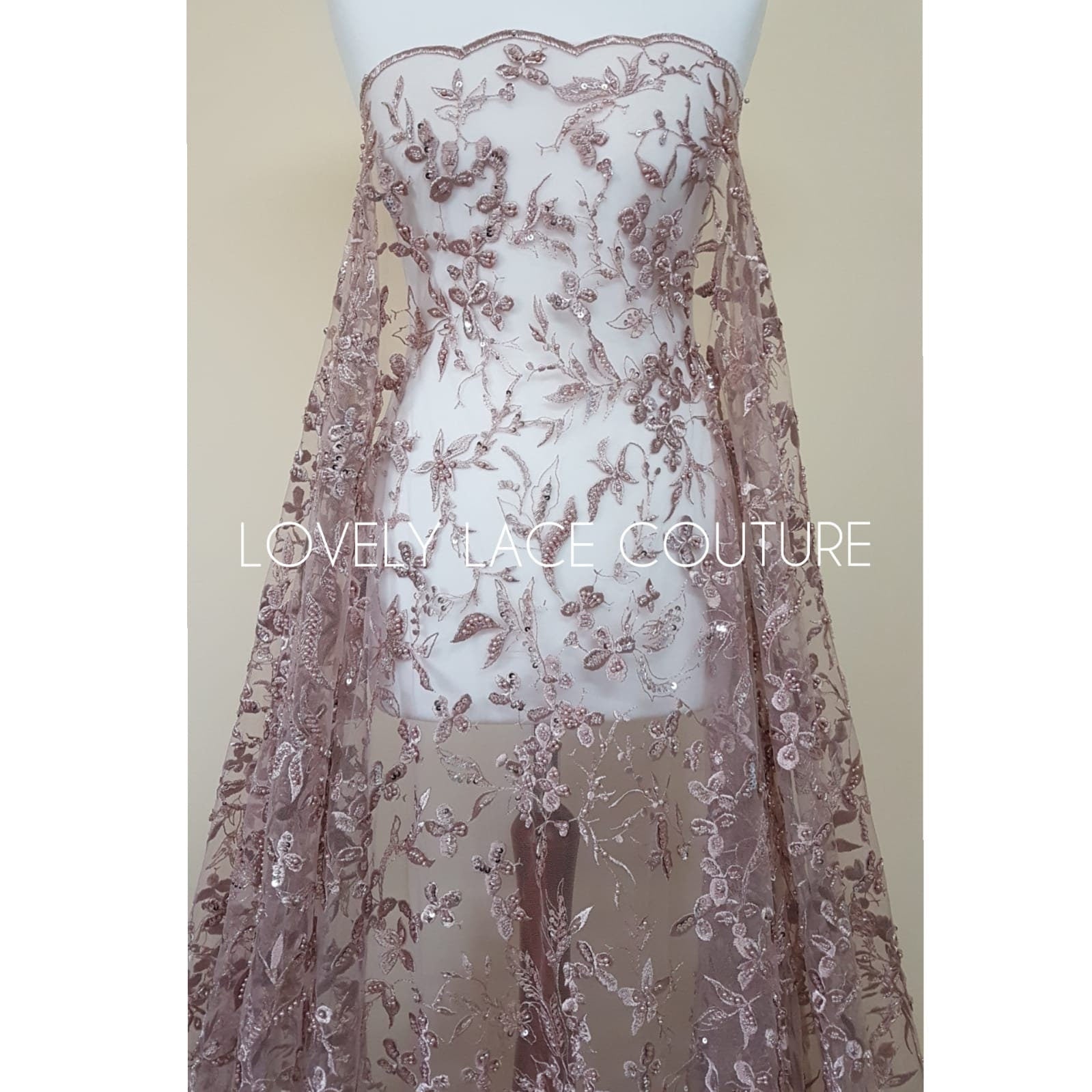 Beautiful Lace fabric with flower desgin, Colored bridal lace, Lace Fabric in lovely rosé LL-1333 or dramatic black color LL-1336