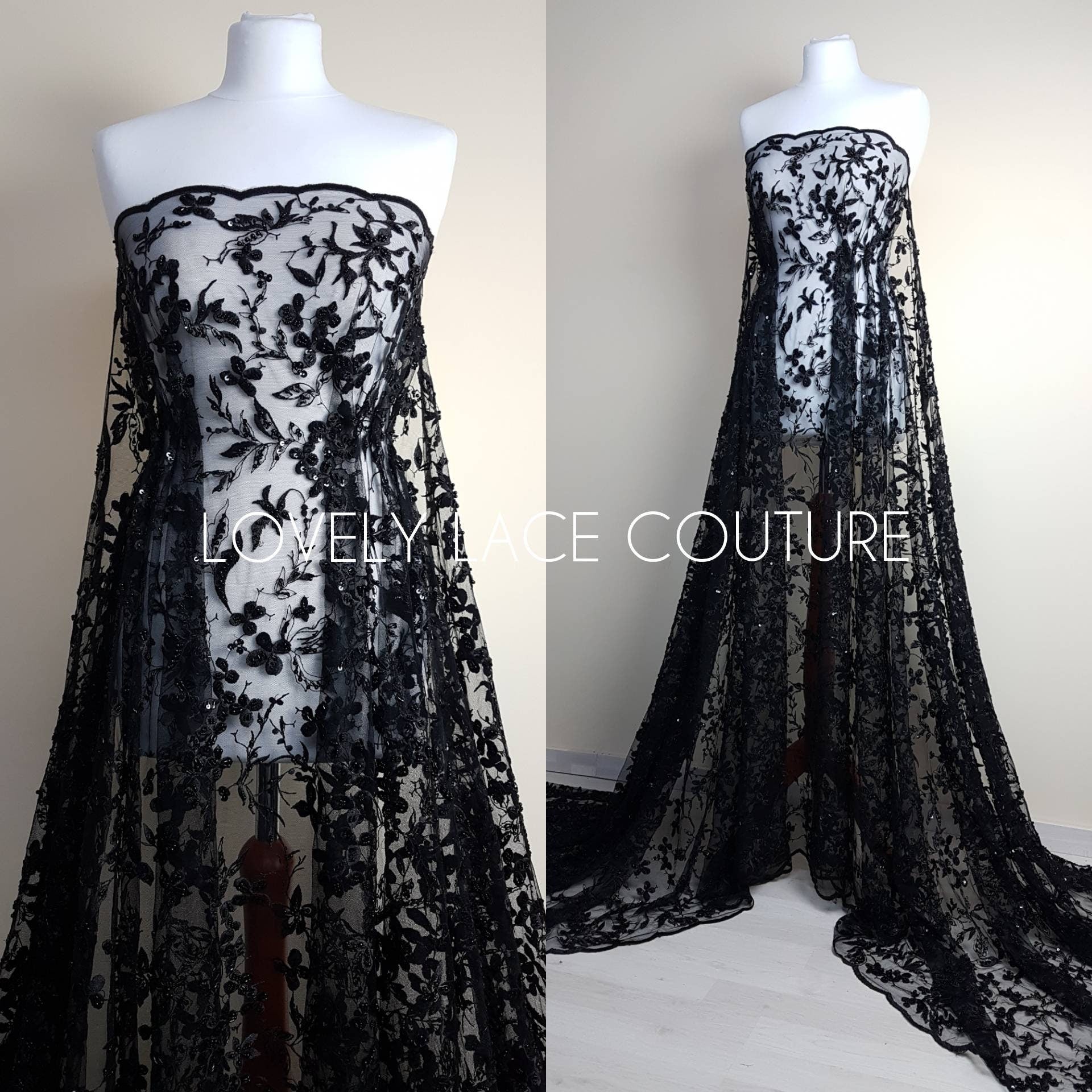 Beautiful Lace fabric with flower desgin, Colored bridal lace, Lace Fabric in lovely rosé LL-1333 or dramatic black color LL-1336
