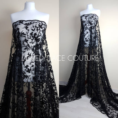 Beautiful Lace fabric with flower desgin, Colored bridal lace, Lace Fabric in lovely rosé LL-1333 or dramatic black color LL-1336