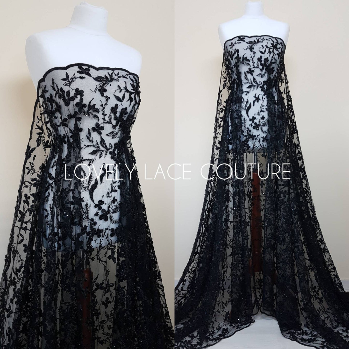 Beautiful Lace fabric with flower desgin, Colored bridal lace, Lace Fabric in lovely rosé LL-1333 or dramatic black color LL-1336