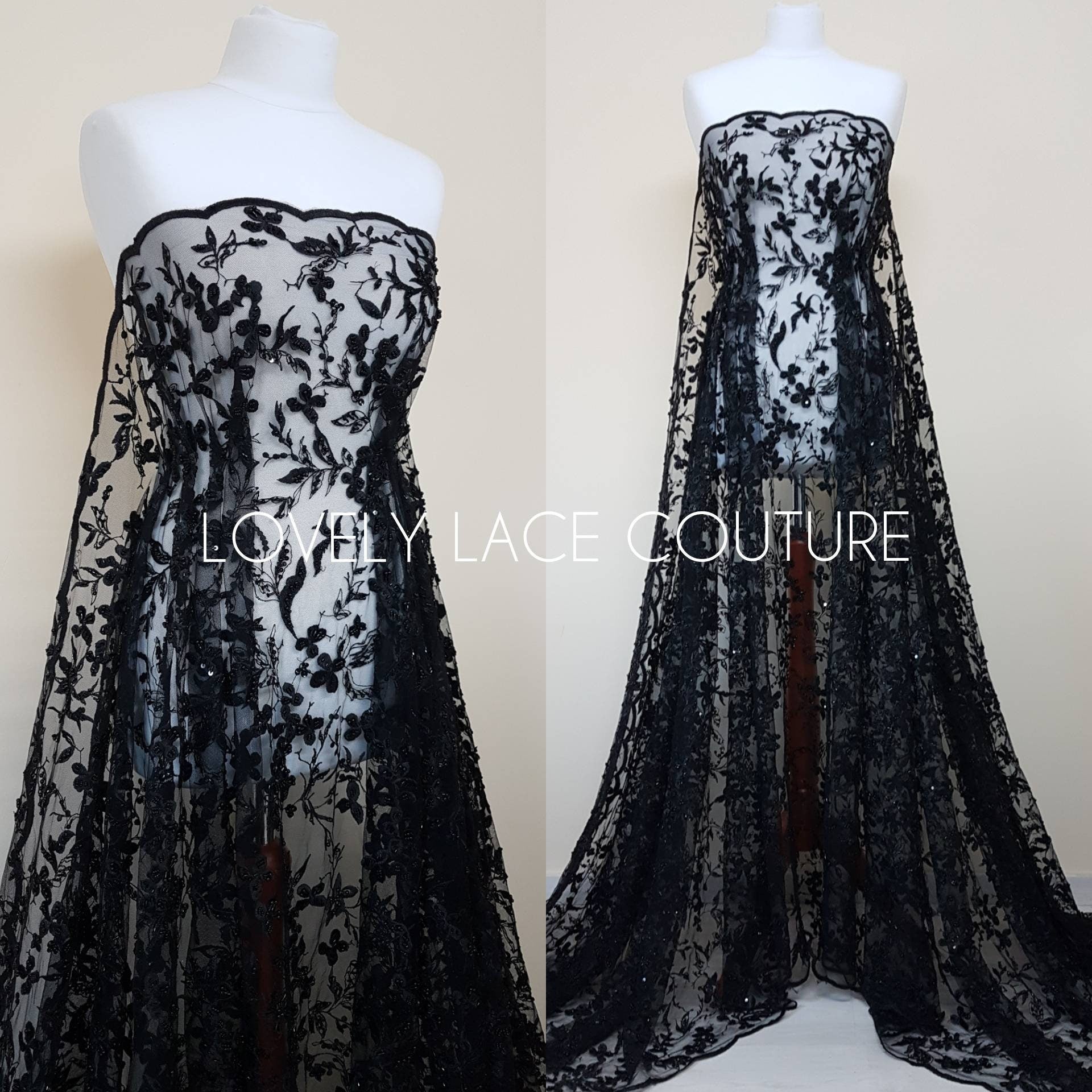 Beautiful Lace fabric with flower desgin, Colored bridal lace, Lace Fabric in lovely rosé LL-1333 or dramatic black color LL-1336