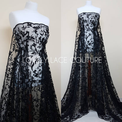 Beautiful Lace fabric with flower desgin, Colored bridal lace, Lace Fabric in lovely rosé LL-1333 or dramatic black color LL-1336