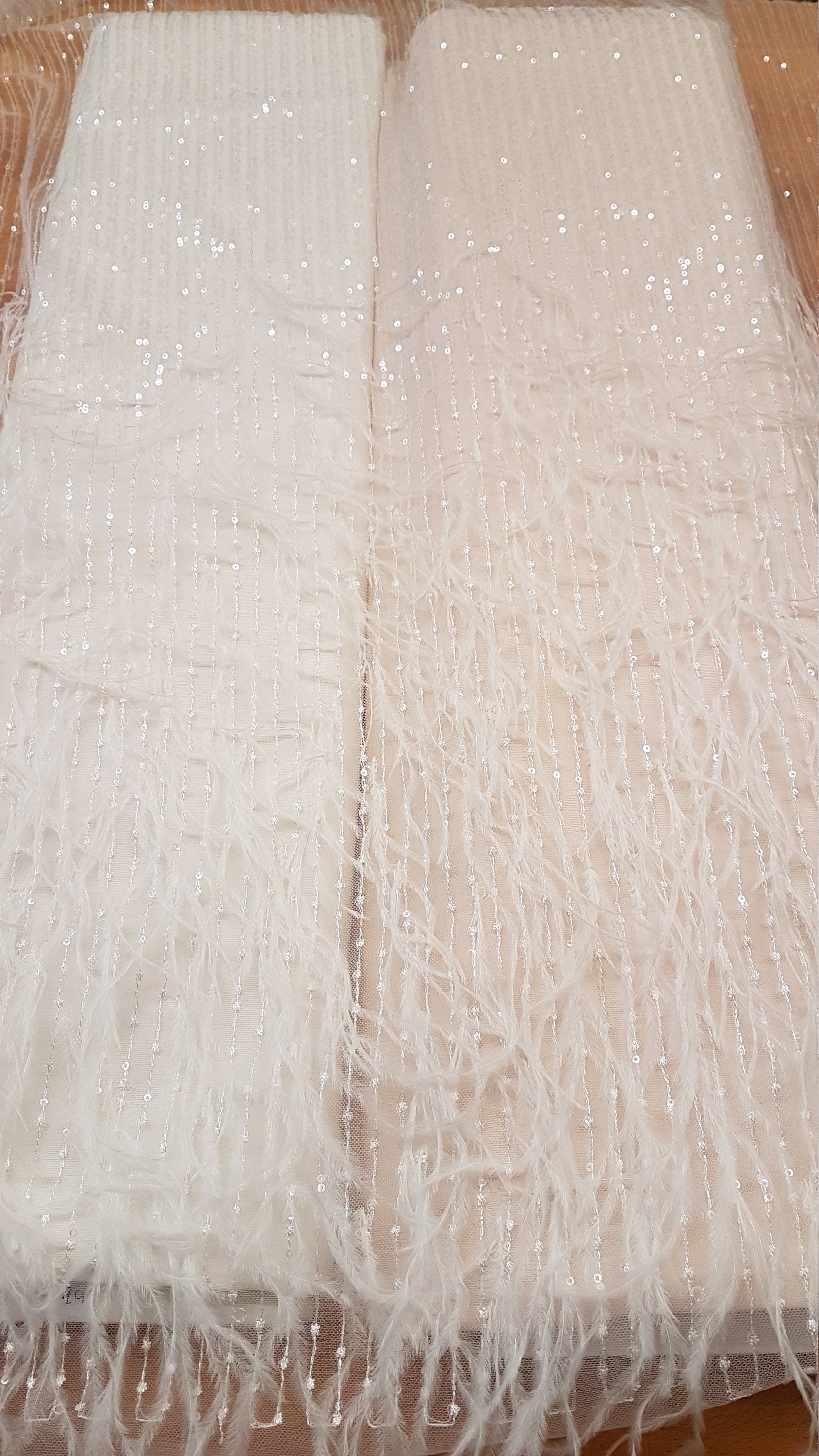 Stunning 3D French Lace Fabric in white with feathers and sequins, wedding lace fabric, bridal lace fabric, embroidery lace fabric LL-1110