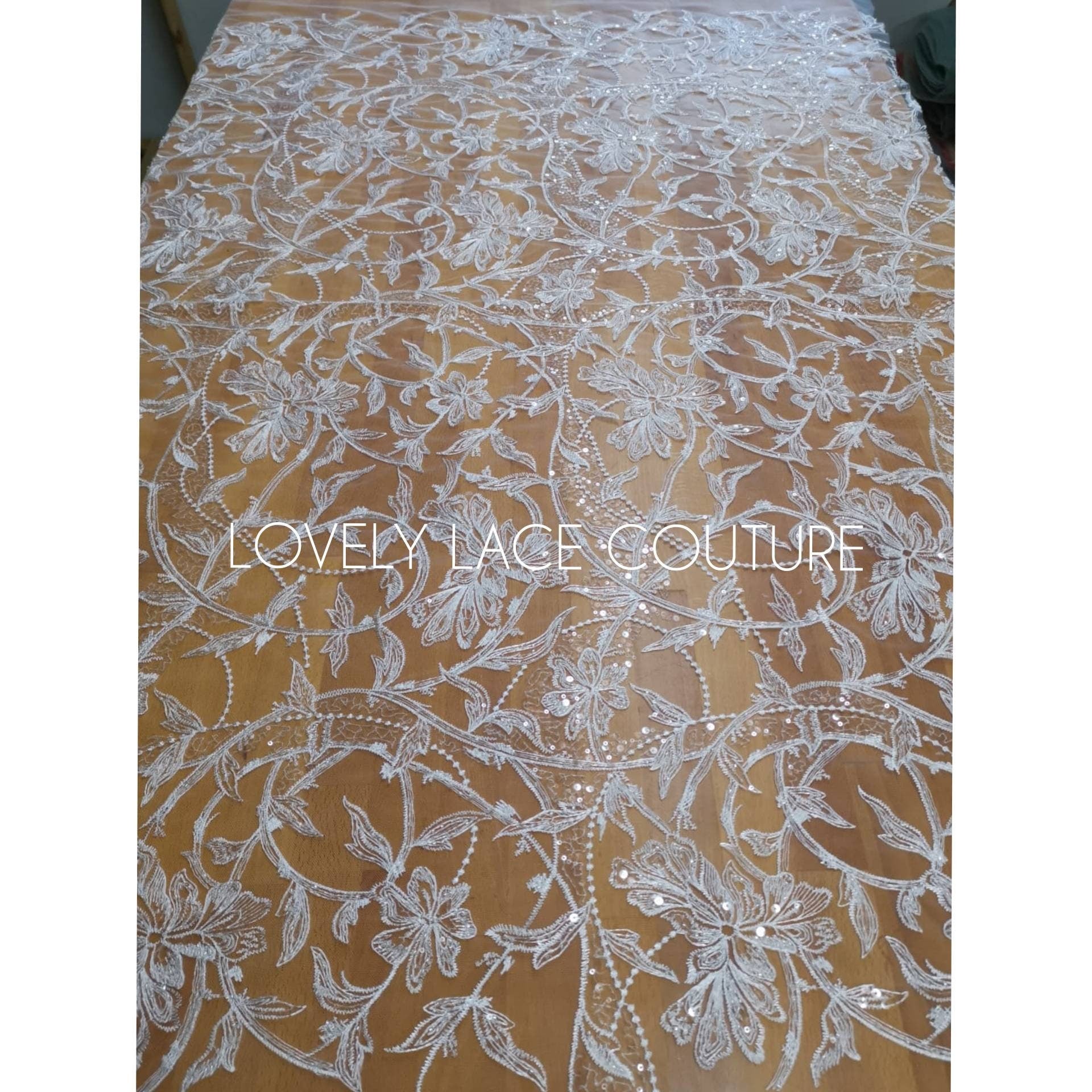 Gorgeous Lace Fabric in white with sequins, Floral Lace, wedding lace fabric, bridal lace fabric, embroidery lace, sparkling lace LL-1102