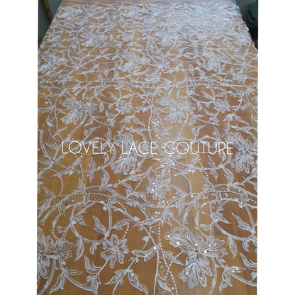 Gorgeous Lace Fabric in white with sequins, Floral Lace, wedding lace fabric, bridal lace fabric, embroidery lace, sparkling lace LL-1102