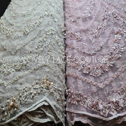 Marvellous 3D - Lace fabric with abstract desgin, Colored bridal lace, Wedding Lace Fabric, Embroidered lace in beautiful gold or rosé color