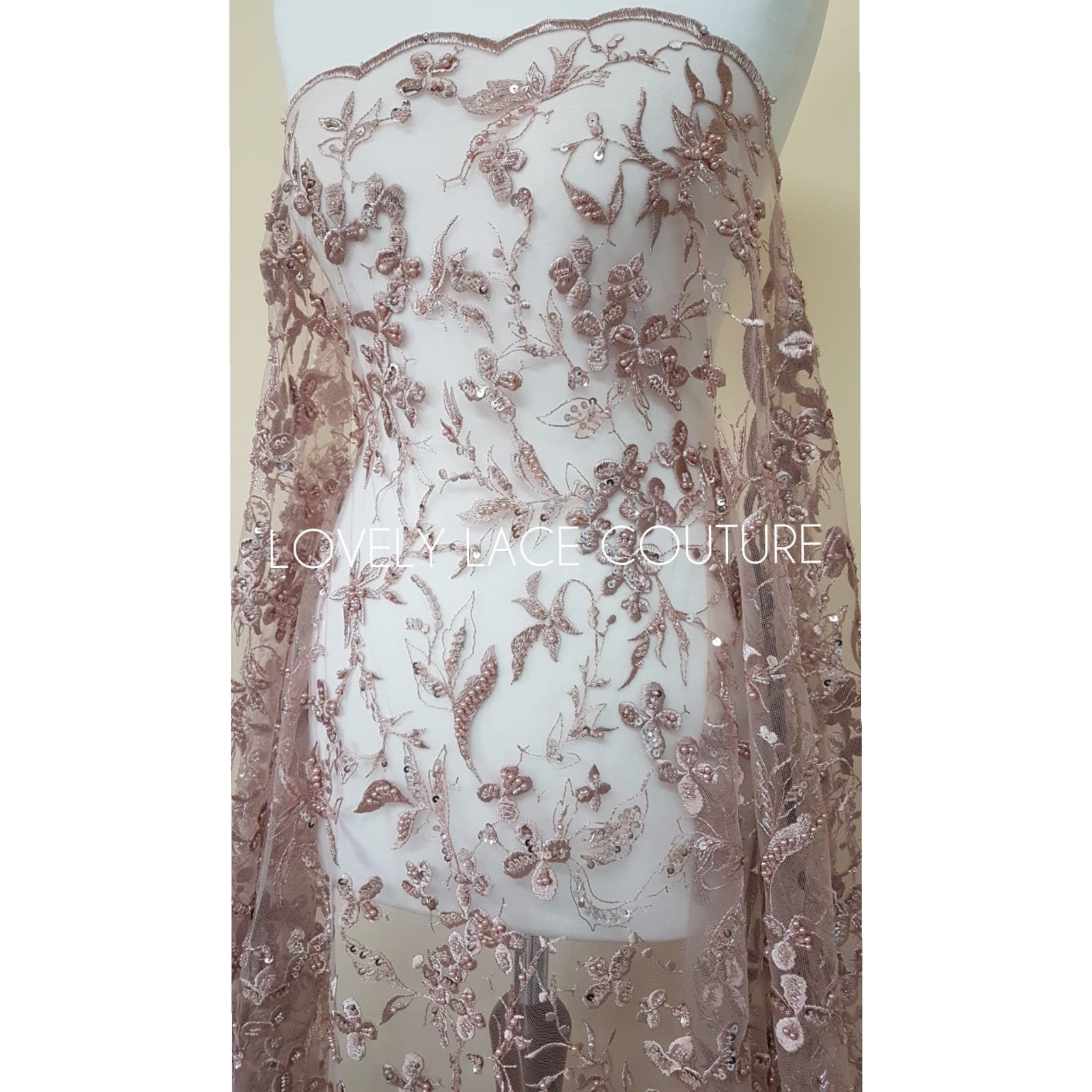 Beautiful Lace fabric with flower desgin, Colored bridal lace, Lace Fabric in lovely rosé LL-1333 or dramatic black color LL-1336