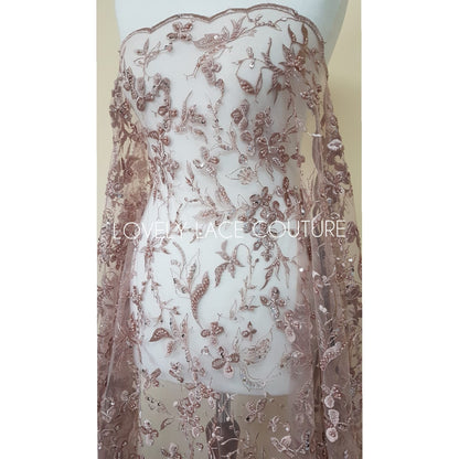 Beautiful Lace fabric with flower desgin, Colored bridal lace, Lace Fabric in lovely rosé LL-1333 or dramatic black color LL-1336