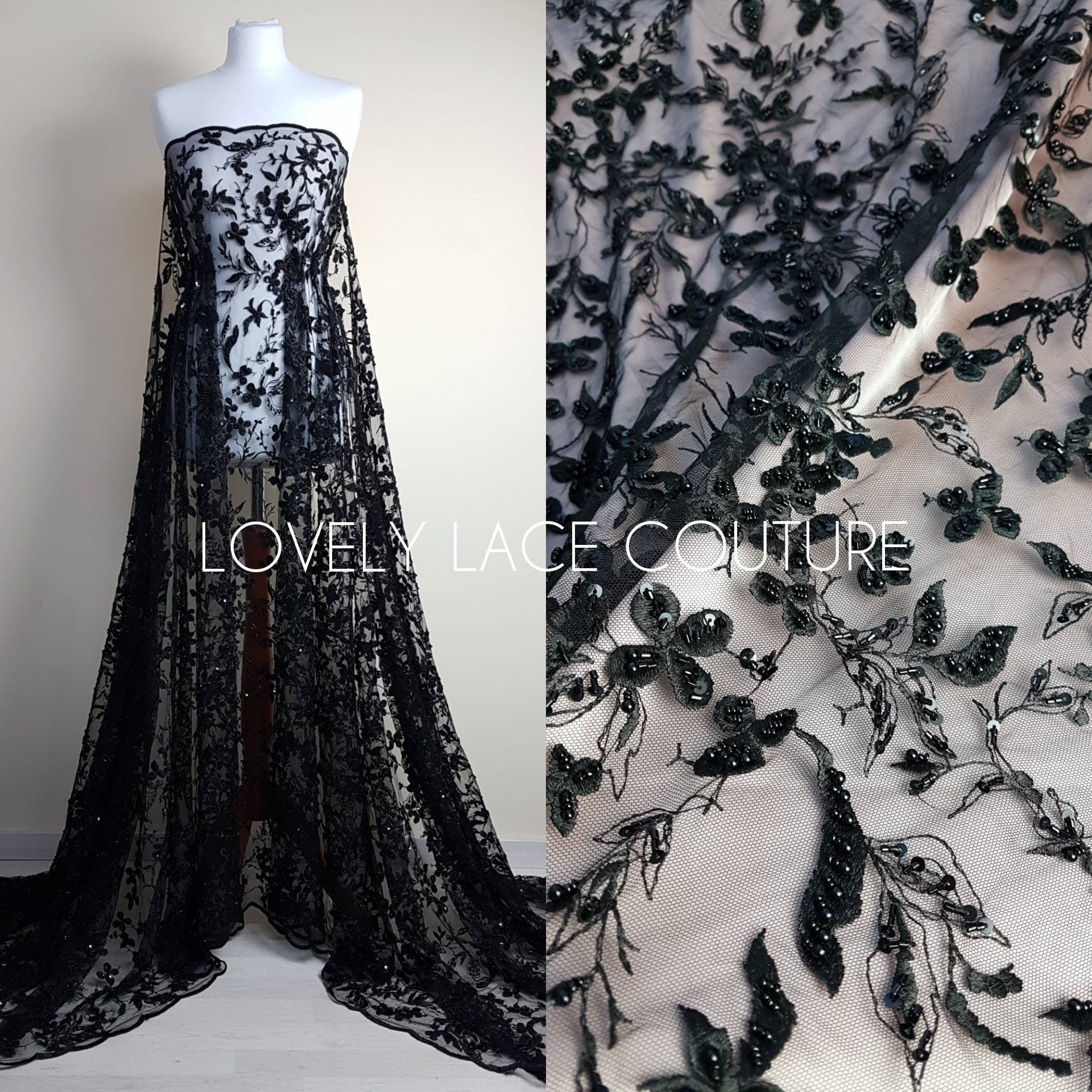 Beautiful Lace fabric with flower desgin, Colored bridal lace, Lace Fabric in lovely rosé LL-1333 or dramatic black color LL-1336