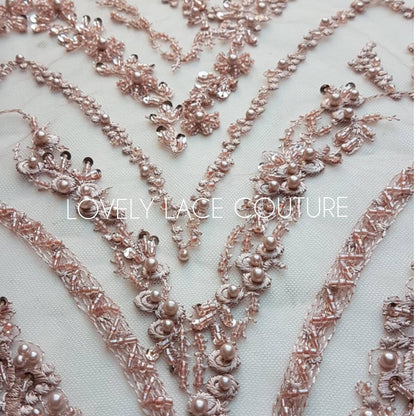 Marvellous 3D - Lace fabric with abstract desgin, Colored bridal lace, Wedding Lace Fabric, Embroidered lace in beautiful gold or rosé color