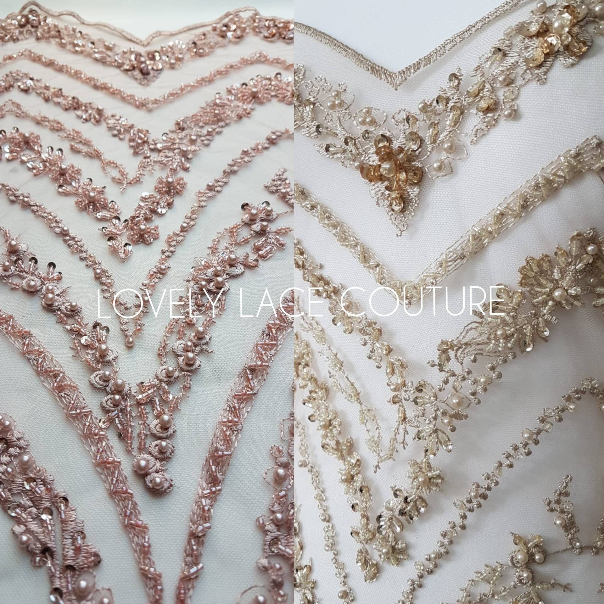 Marvellous 3D - Lace fabric with abstract desgin, Colored bridal lace, Wedding Lace Fabric, Embroidered lace in beautiful gold or rosé color