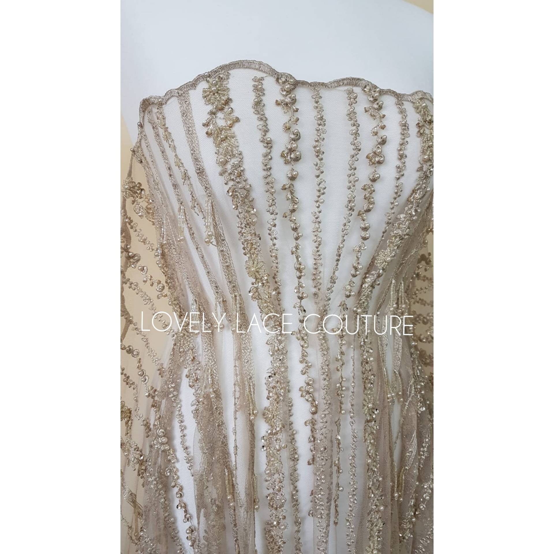 Marvellous 3D - Lace fabric with abstract desgin, Colored bridal lace, Wedding Lace Fabric, Embroidered lace in beautiful gold or rosé color