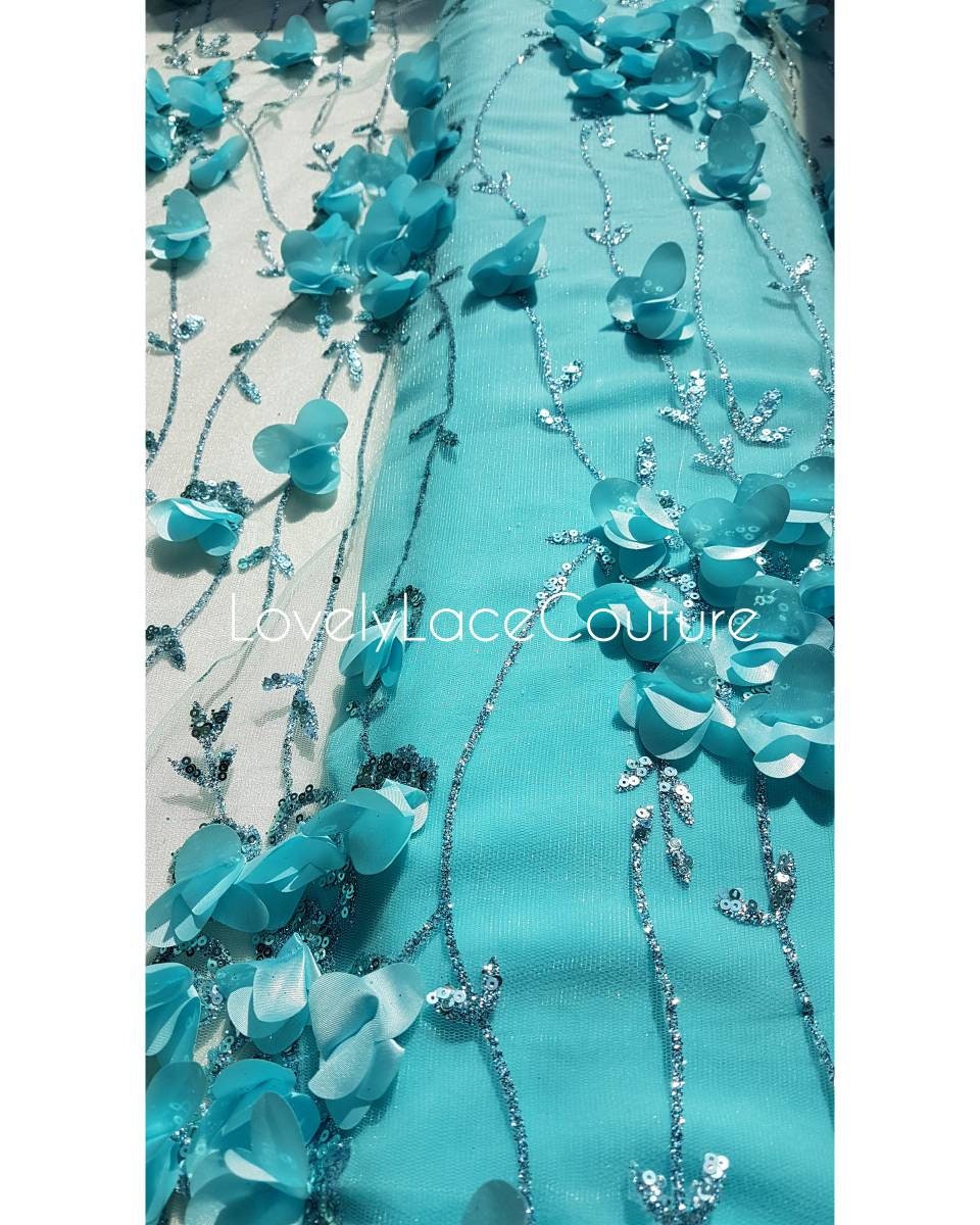 Rosegold and Blue glitter fabric with Flowers and sequins, net fabric in rose LL-1377 or blue LL-1378 color with floral design