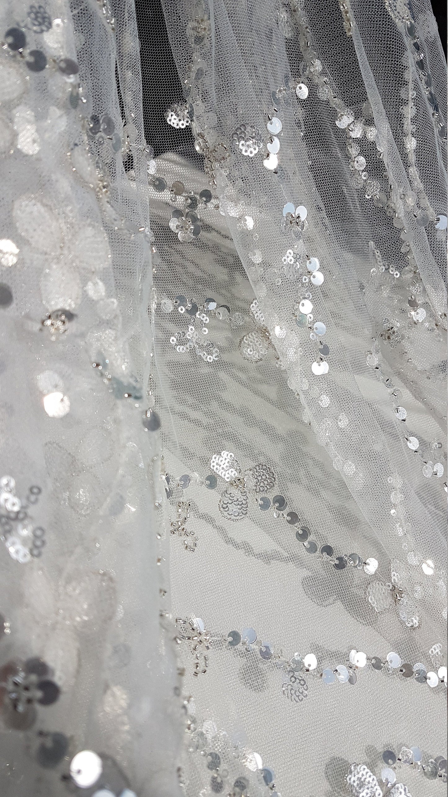 Abstract flower bridal lace fabric with big crystal sequins, Couture Lace Fabric, lovely beaded wedding dress lace, designer lace LL-1380