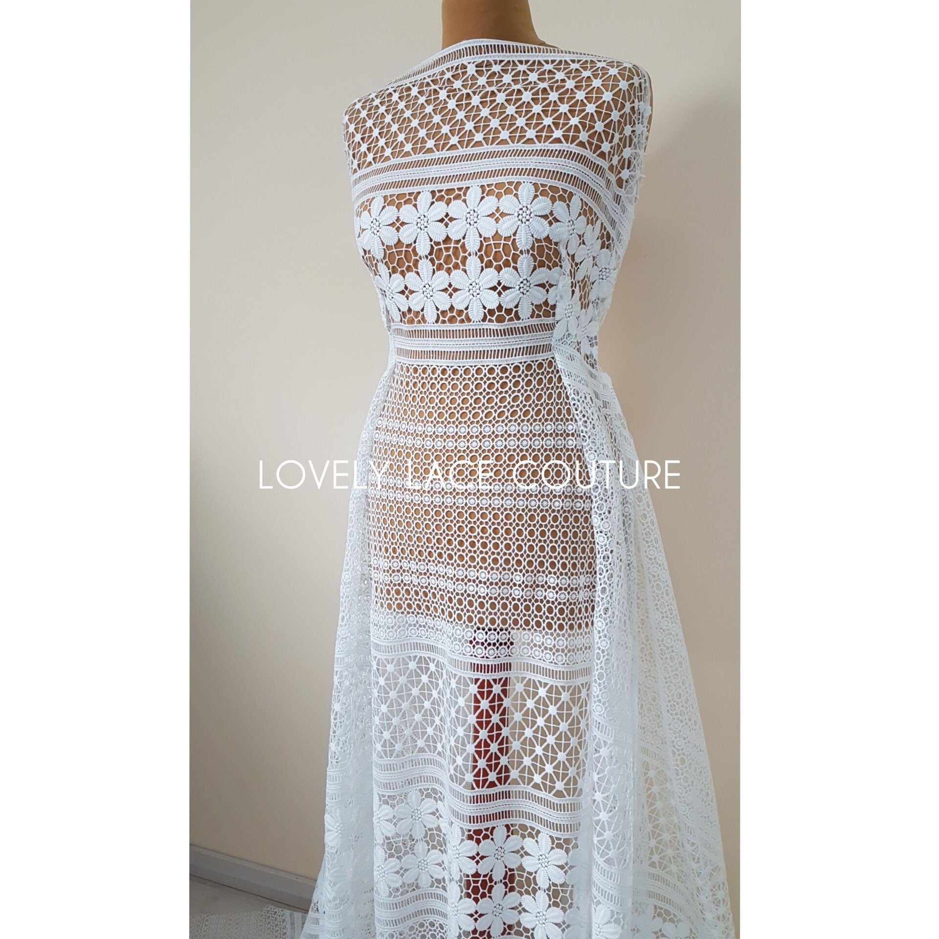 Luxury soft embroidered guipure lace, High Quality, modern Flower Dot design, Vintage Lace fabric, Boho wedding dress fabric LL-1381