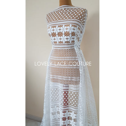 Luxury soft embroidered guipure lace, High Quality, modern Flower Dot design, Vintage Lace fabric, Boho wedding dress fabric LL-1381