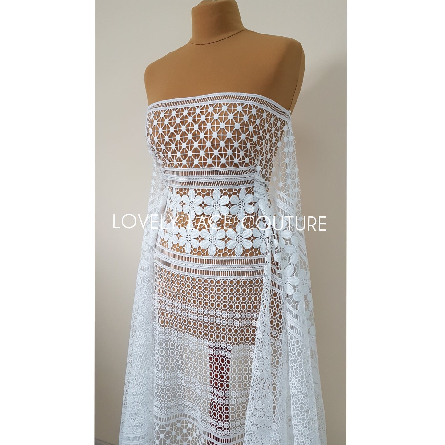 Luxury soft embroidered guipure lace, High Quality, modern Flower Dot design, Vintage Lace fabric, Boho wedding dress fabric LL-1381