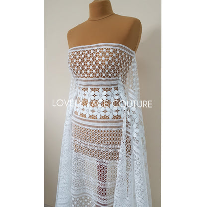 Luxury soft embroidered guipure lace, High Quality, modern Flower Dot design, Vintage Lace fabric, Boho wedding dress fabric LL-1381