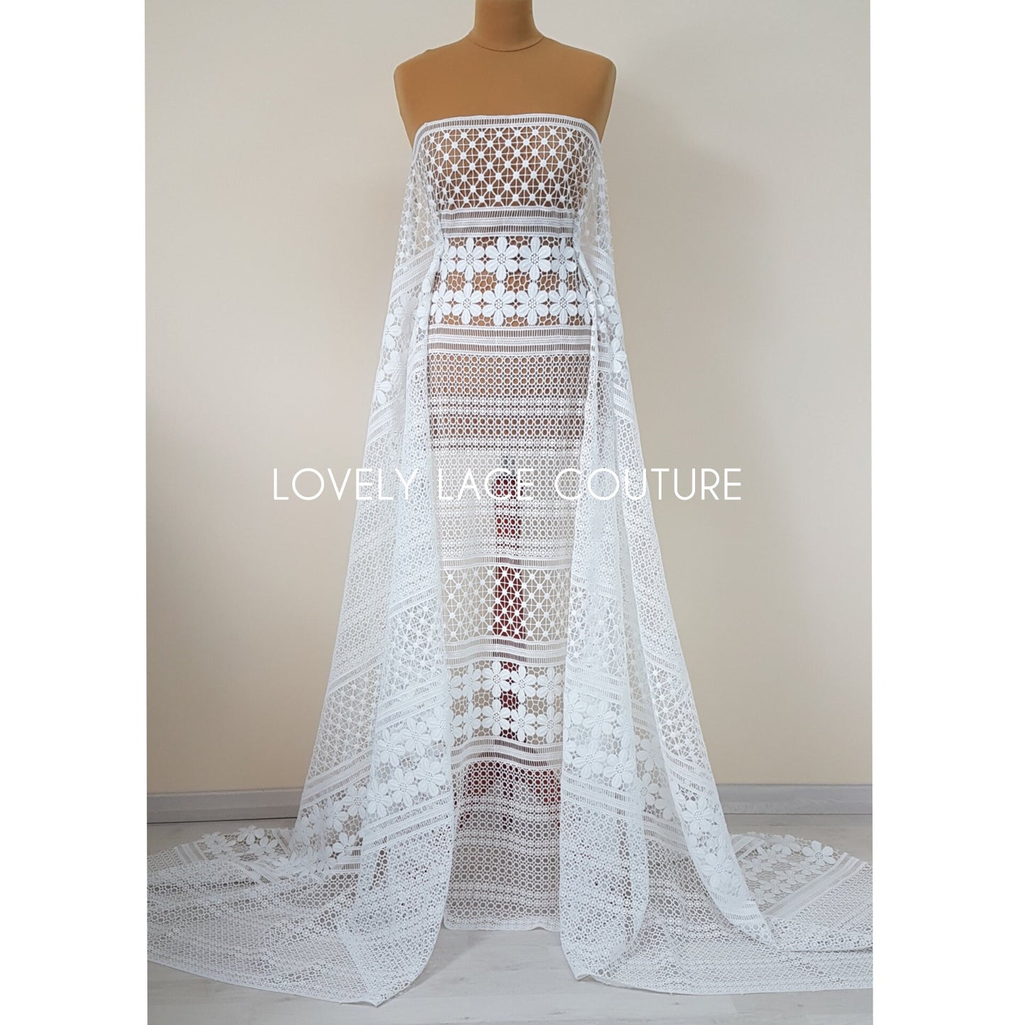 Luxury soft embroidered guipure lace, High Quality, modern Flower Dot design, Vintage Lace fabric, Boho wedding dress fabric LL-1381