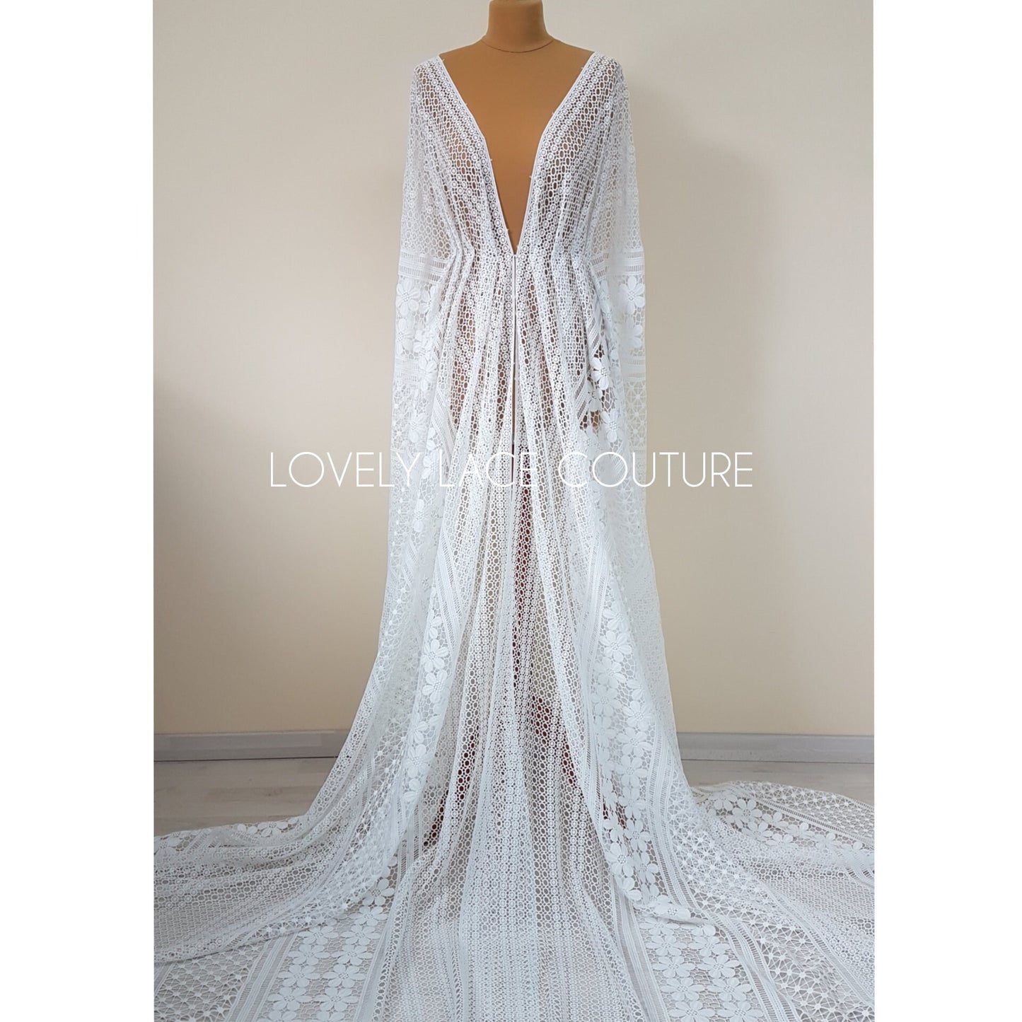 Luxury soft embroidered guipure lace, High Quality, modern Flower Dot design, Vintage Lace fabric, Boho wedding dress fabric LL-1381