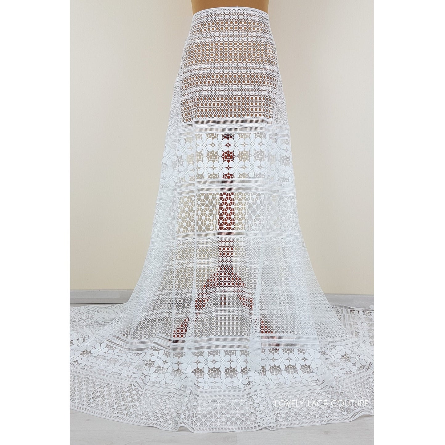 Luxury soft embroidered guipure lace, High Quality, modern Flower Dot design, Vintage Lace fabric, Boho wedding dress fabric LL-1381