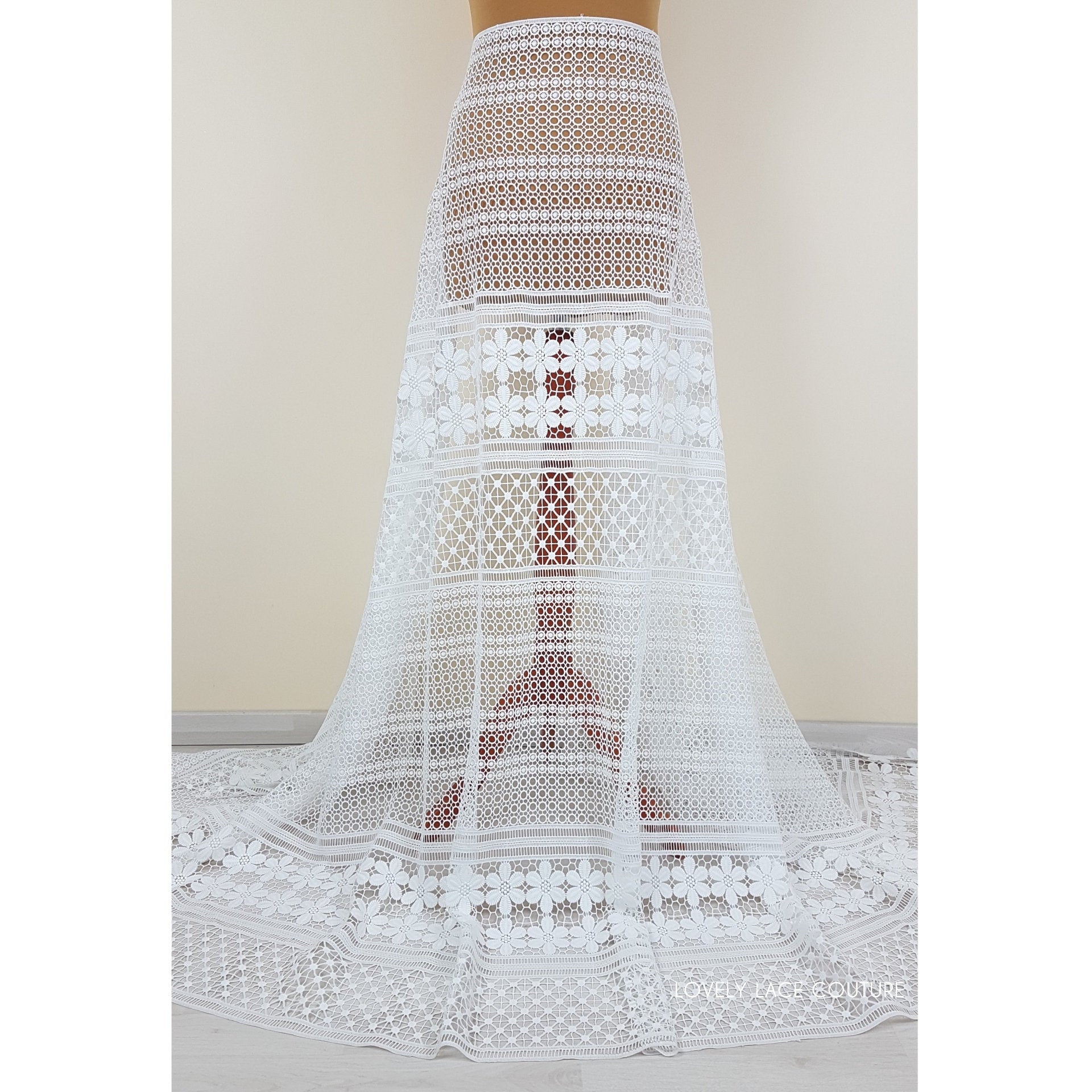Luxury soft embroidered guipure lace, High Quality, modern Flower Dot design, Vintage Lace fabric, Boho wedding dress fabric LL-1381