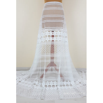 Luxury soft embroidered guipure lace, High Quality, modern Flower Dot design, Vintage Lace fabric, Boho wedding dress fabric LL-1381