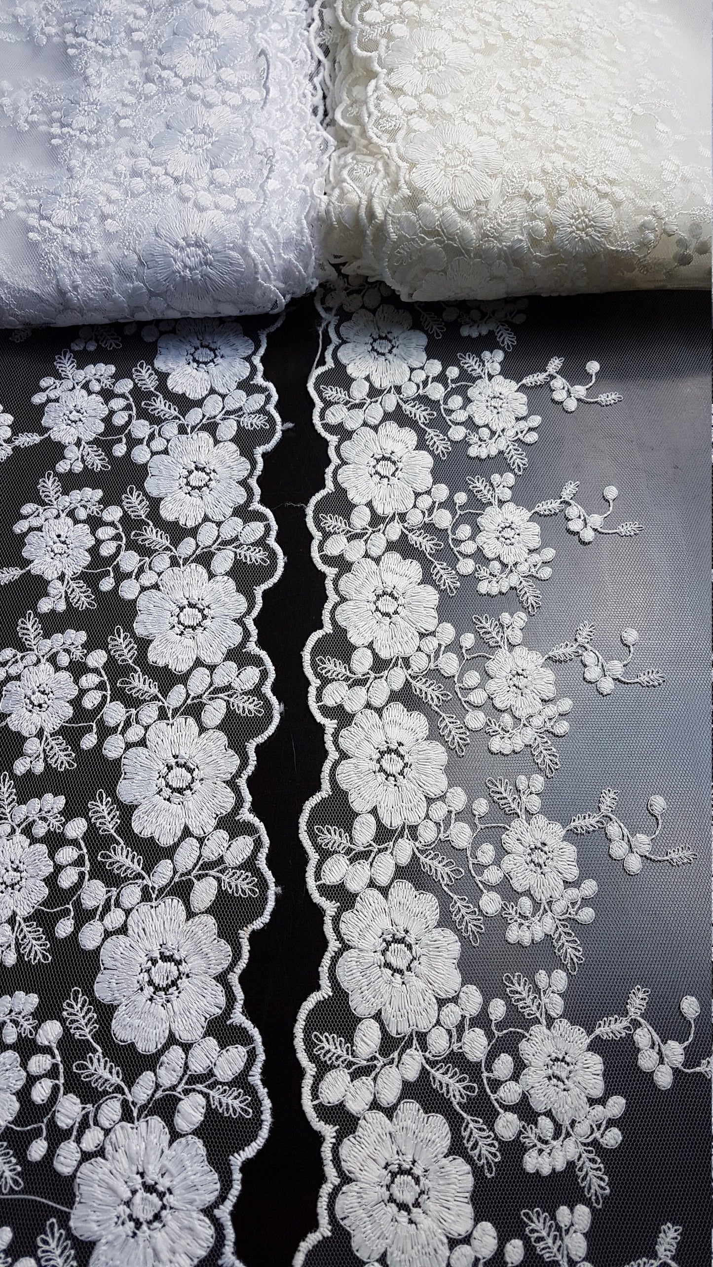 Soft Ribbon-Lace for bridal veils in white or ivory color, lace trim, flower ribbon lace for decoration, bridal wear and much more