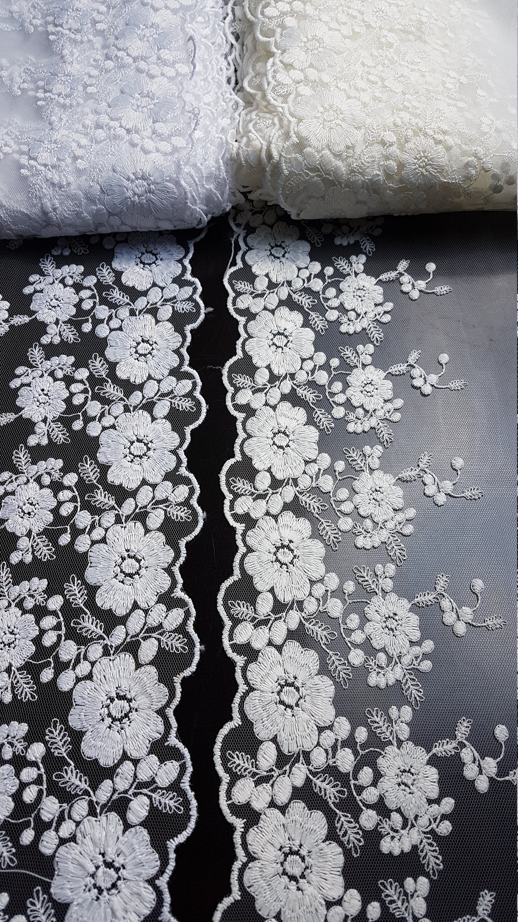 Soft Ribbon-Lace for bridal veils in white or ivory color, lace trim, flower ribbon lace for decoration, bridal wear and much more