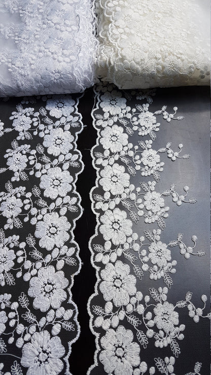 Soft Ribbon-Lace for bridal veils in white or ivory color, lace trim, flower ribbon lace for decoration, bridal wear and much more