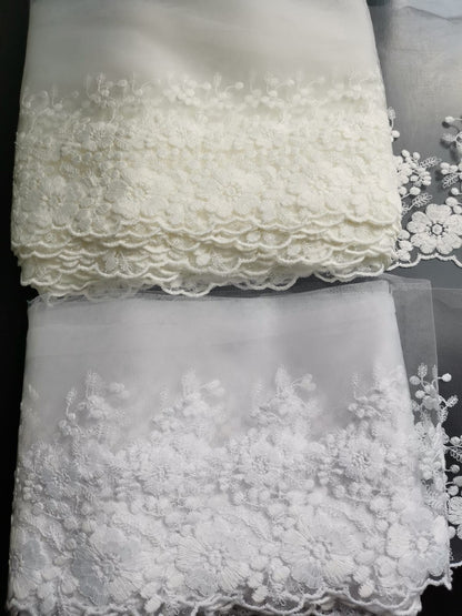 Soft Ribbon-Lace for bridal veils in white or ivory color, lace trim, flower ribbon lace for decoration, bridal wear and much more