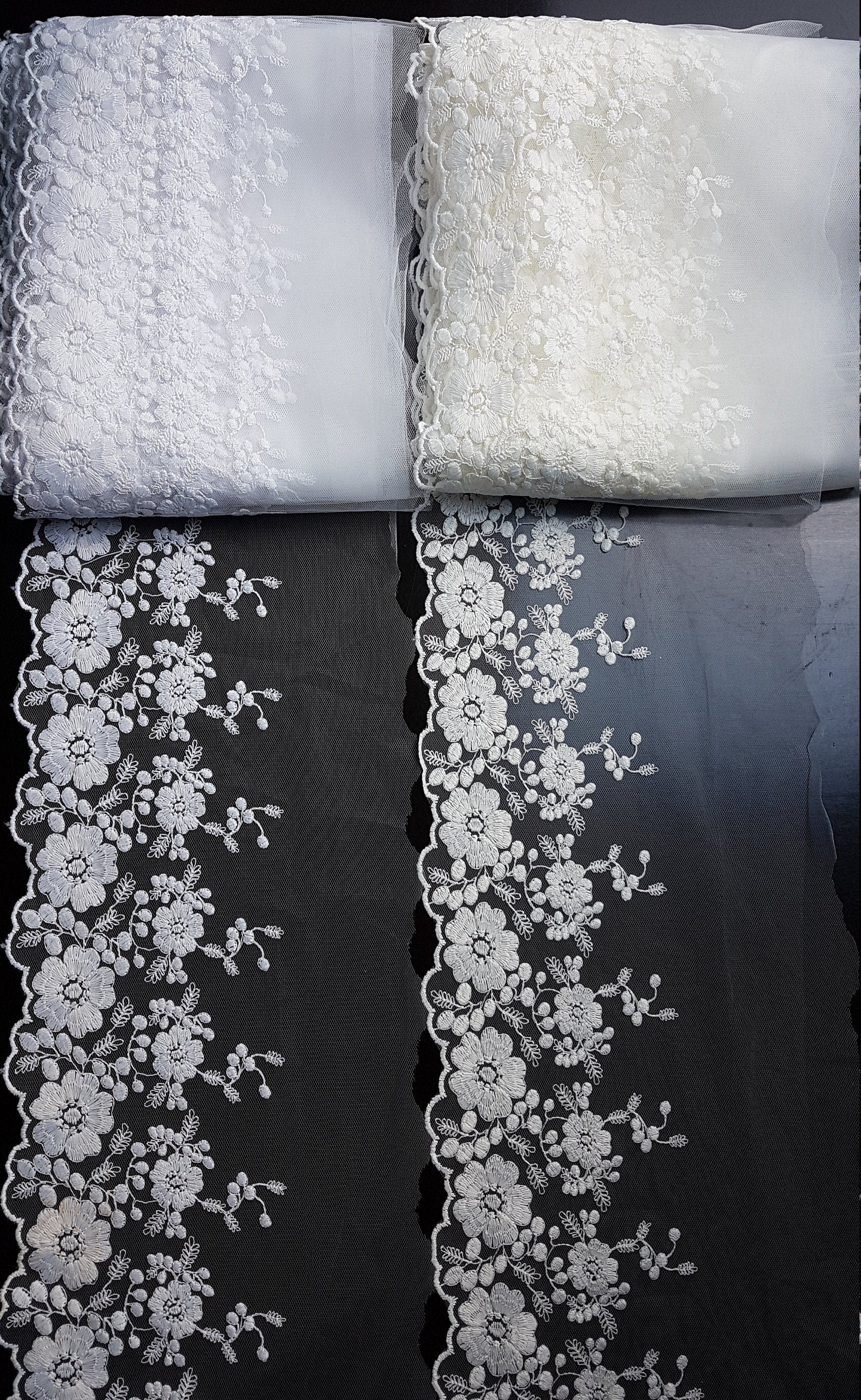 Soft Ribbon-Lace for bridal veils in white or ivory color, lace trim, flower ribbon lace for decoration, bridal wear and much more
