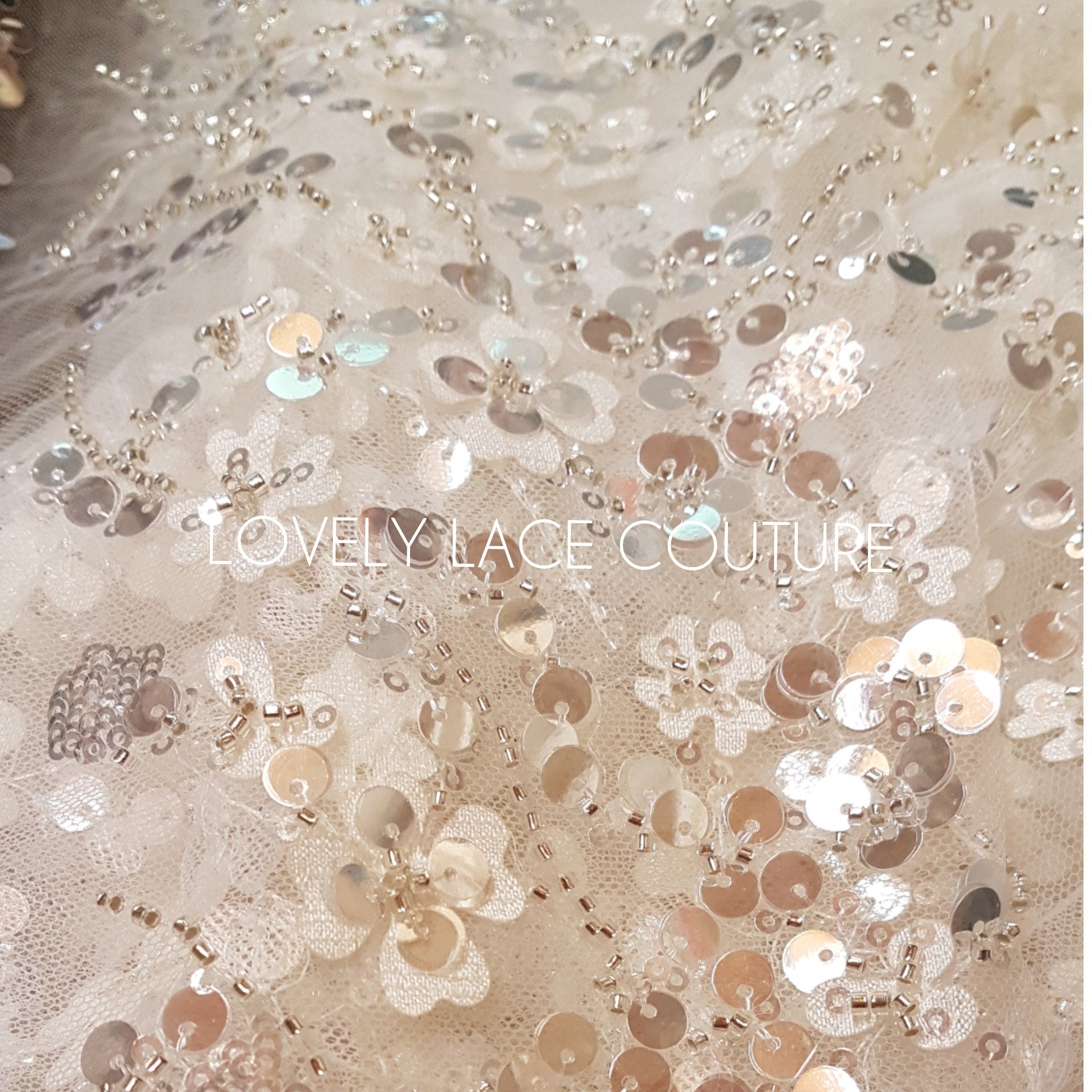 3D Flower Lace, beaded bridal lace fabric with big crystal sequins, Couture Lace Fabric, luxurious wedding dress lace, designer lace LL-1384