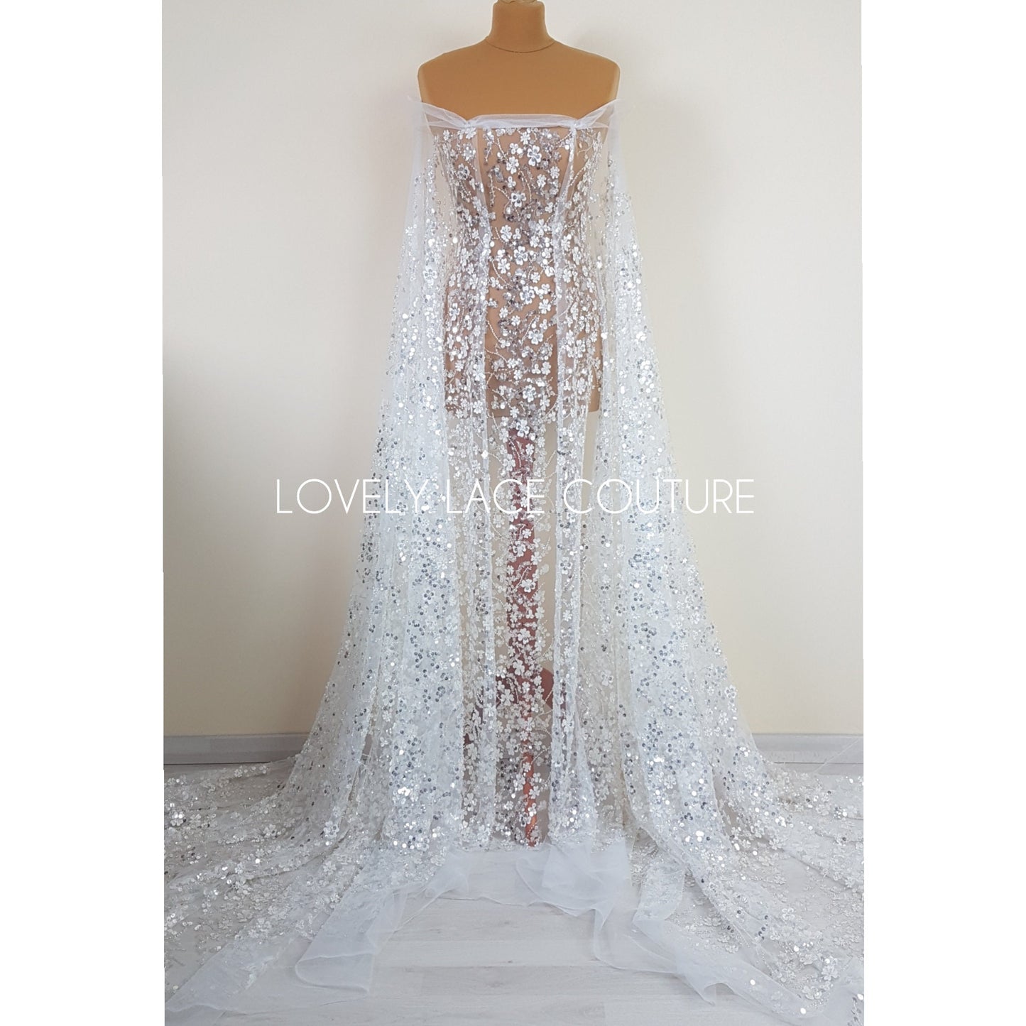 3D Flower Lace, beaded bridal lace fabric with big crystal sequins, Couture Lace Fabric, luxurious wedding dress lace, designer lace LL-1384