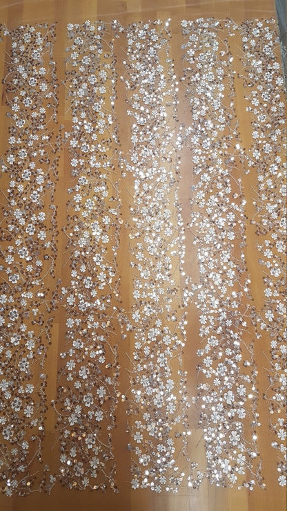 3D Flower Lace, beaded bridal lace fabric with big crystal sequins, Couture Lace Fabric, luxurious wedding dress lace, designer lace LL-1384