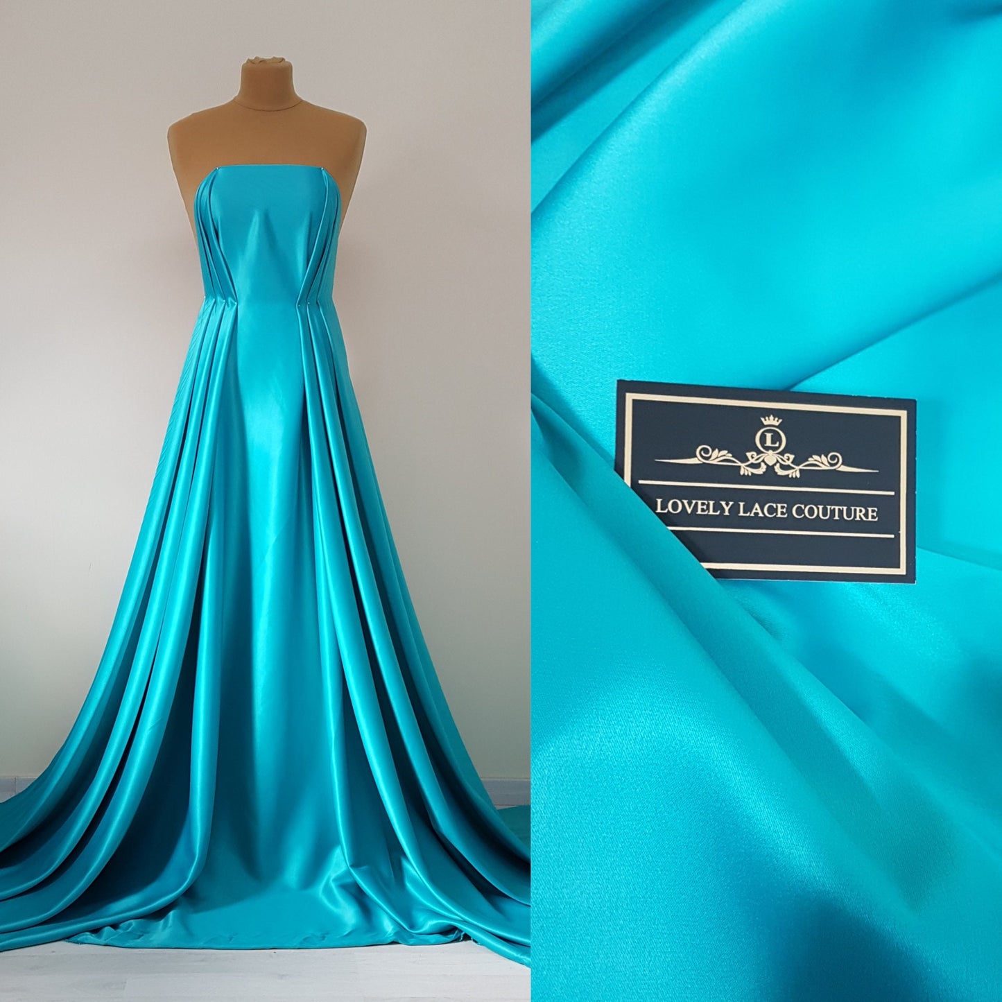 Italienischer Stretch-Satin Stoff in schöner türkis oder champagner Farbe, Duchesse Satin Stoff für Braut- oder Abendkleider, Hochwertig