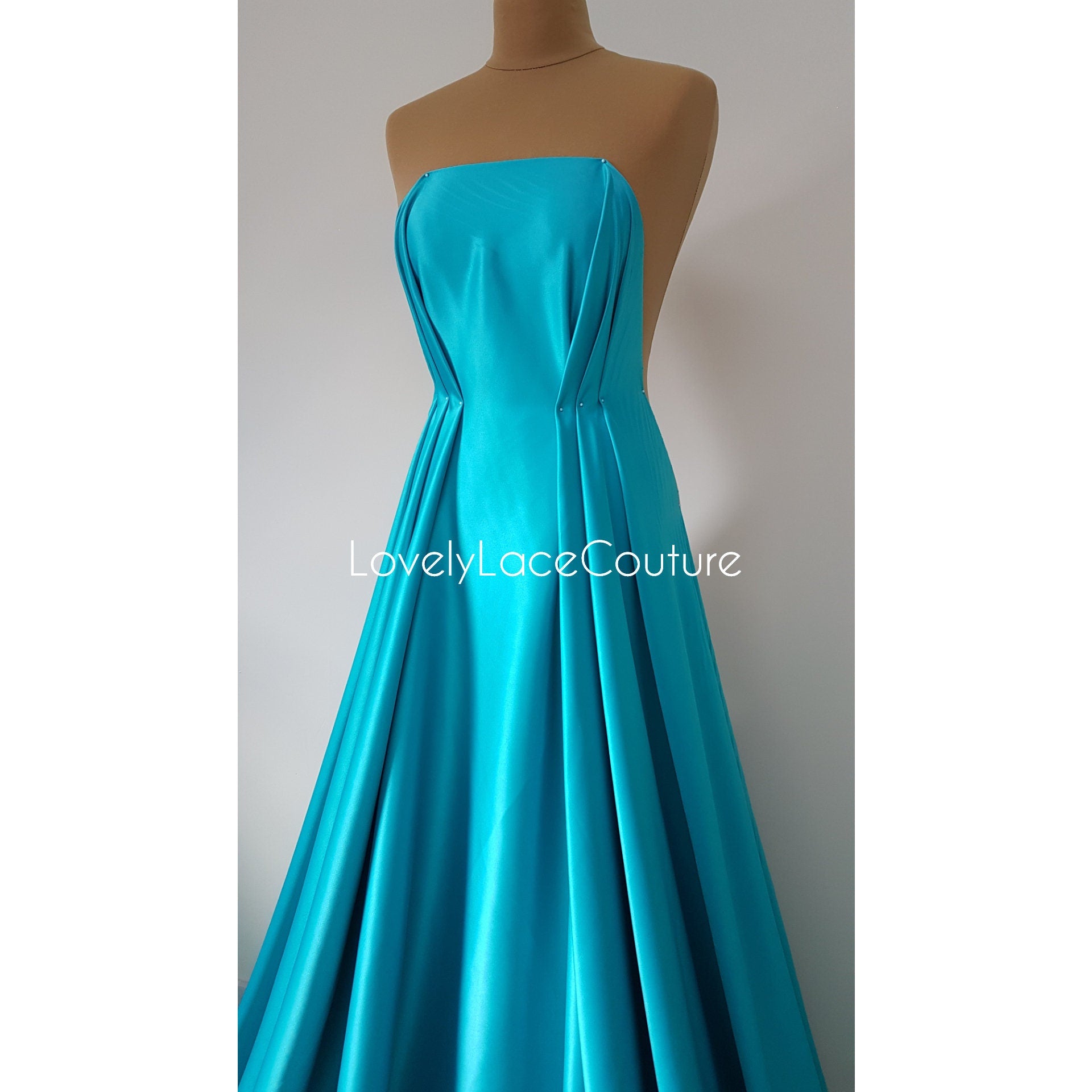 Italienischer Stretch-Satin Stoff in schöner türkis oder champagner Farbe, Duchesse Satin Stoff für Braut- oder Abendkleider, Hochwertig