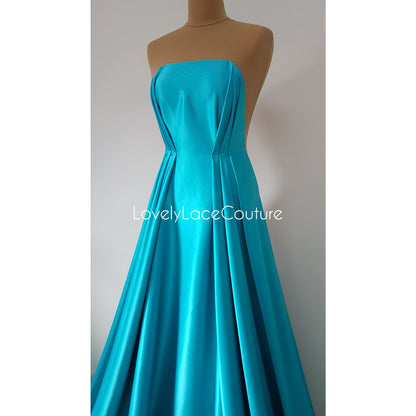 Italienischer Stretch-Satin Stoff in schöner türkis oder champagner Farbe, Duchesse Satin Stoff für Braut- oder Abendkleider, Hochwertig