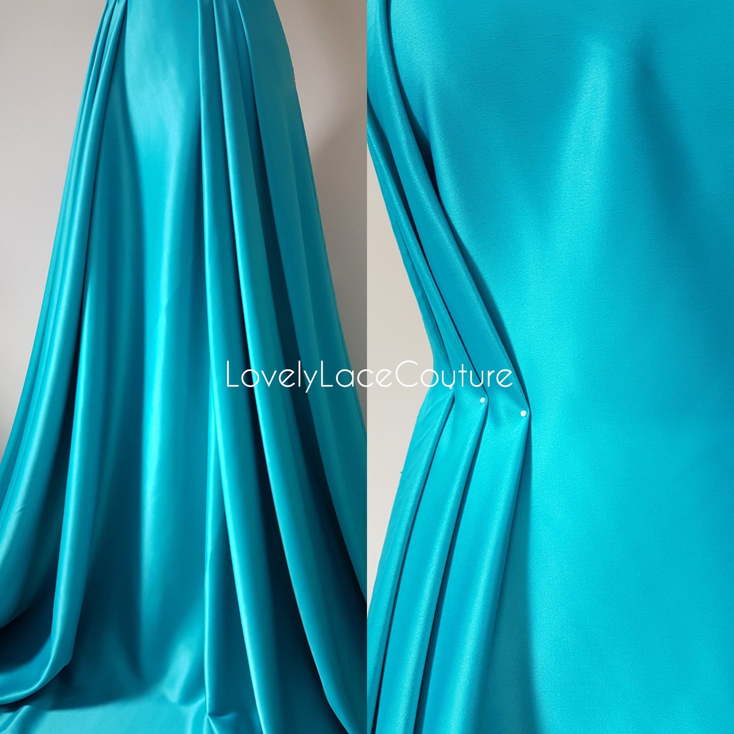 Italienischer Stretch-Satin Stoff in schöner türkis oder champagner Farbe, Duchesse Satin Stoff für Braut- oder Abendkleider, Hochwertig