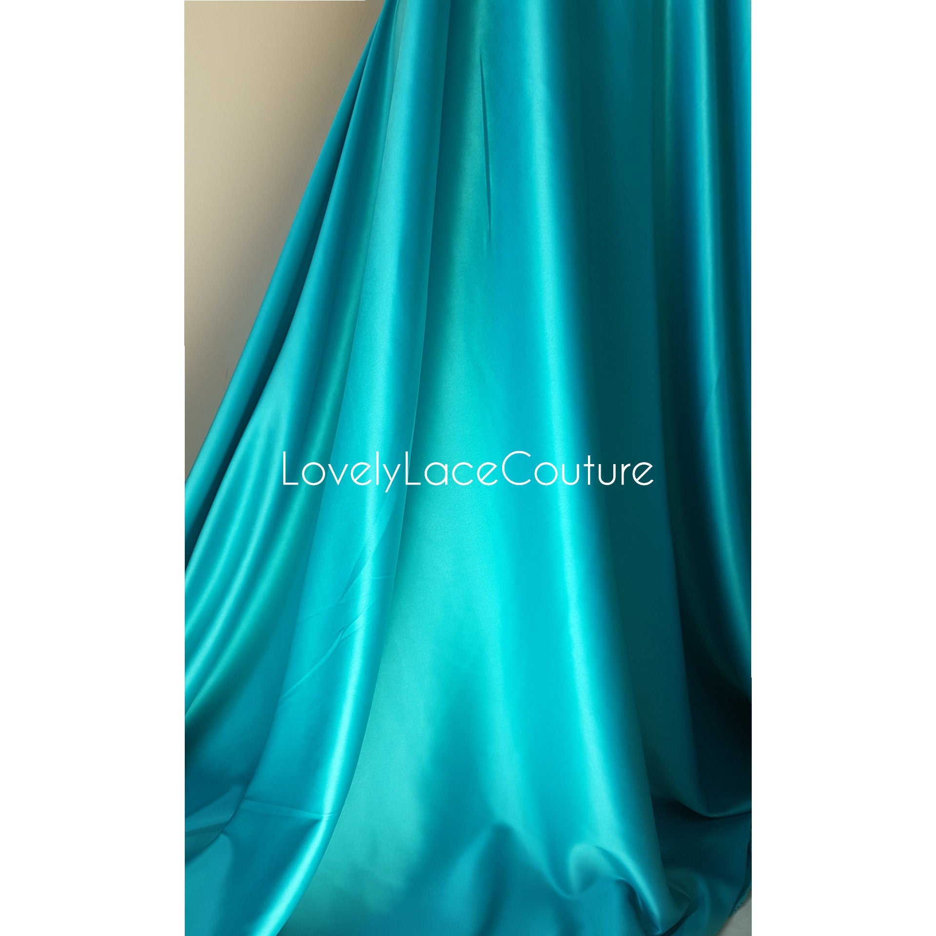 Italienischer Stretch-Satin Stoff in schöner türkis oder champagner Farbe, Duchesse Satin Stoff für Braut- oder Abendkleider, Hochwertig