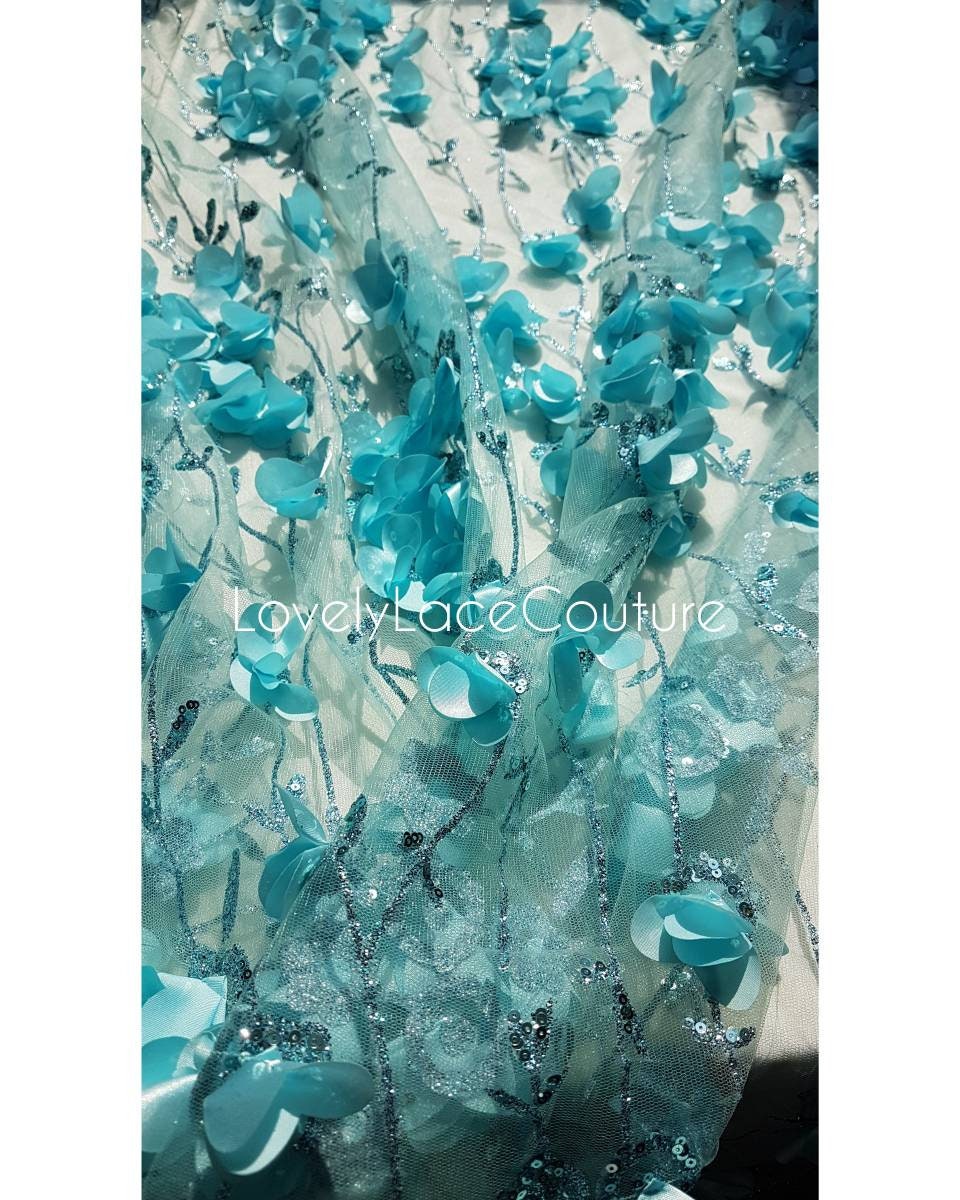 Rosegold and Blue glitter fabric with Flowers and sequins, net fabric in rose LL-1377 or blue LL-1378 color with floral design