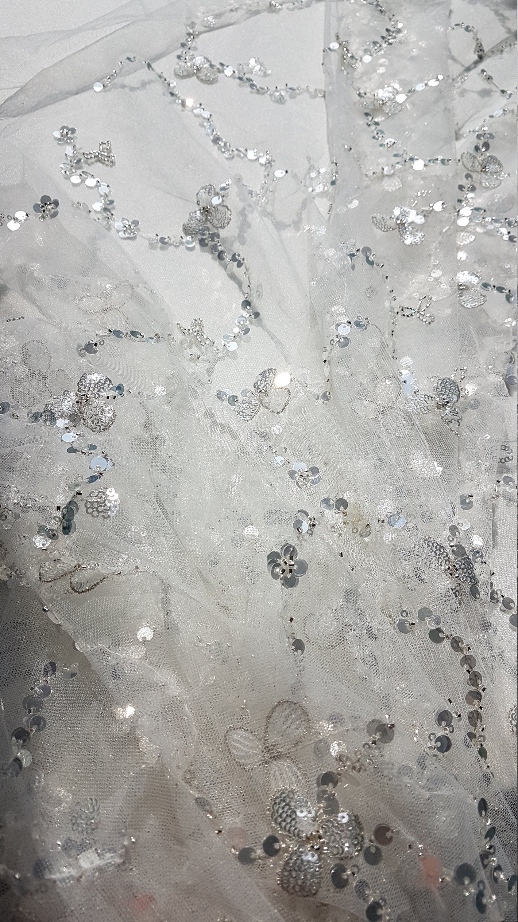 Abstract flower bridal lace fabric with big crystal sequins, Couture Lace Fabric, lovely beaded wedding dress lace, designer lace LL-1380