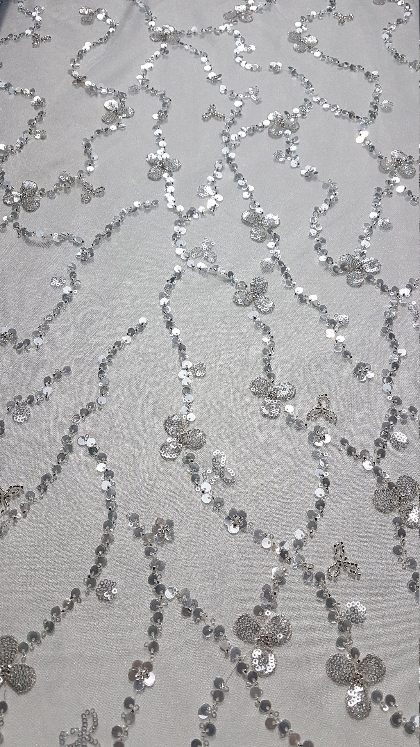 Abstract flower bridal lace fabric with big crystal sequins, Couture Lace Fabric, lovely beaded wedding dress lace, designer lace LL-1380