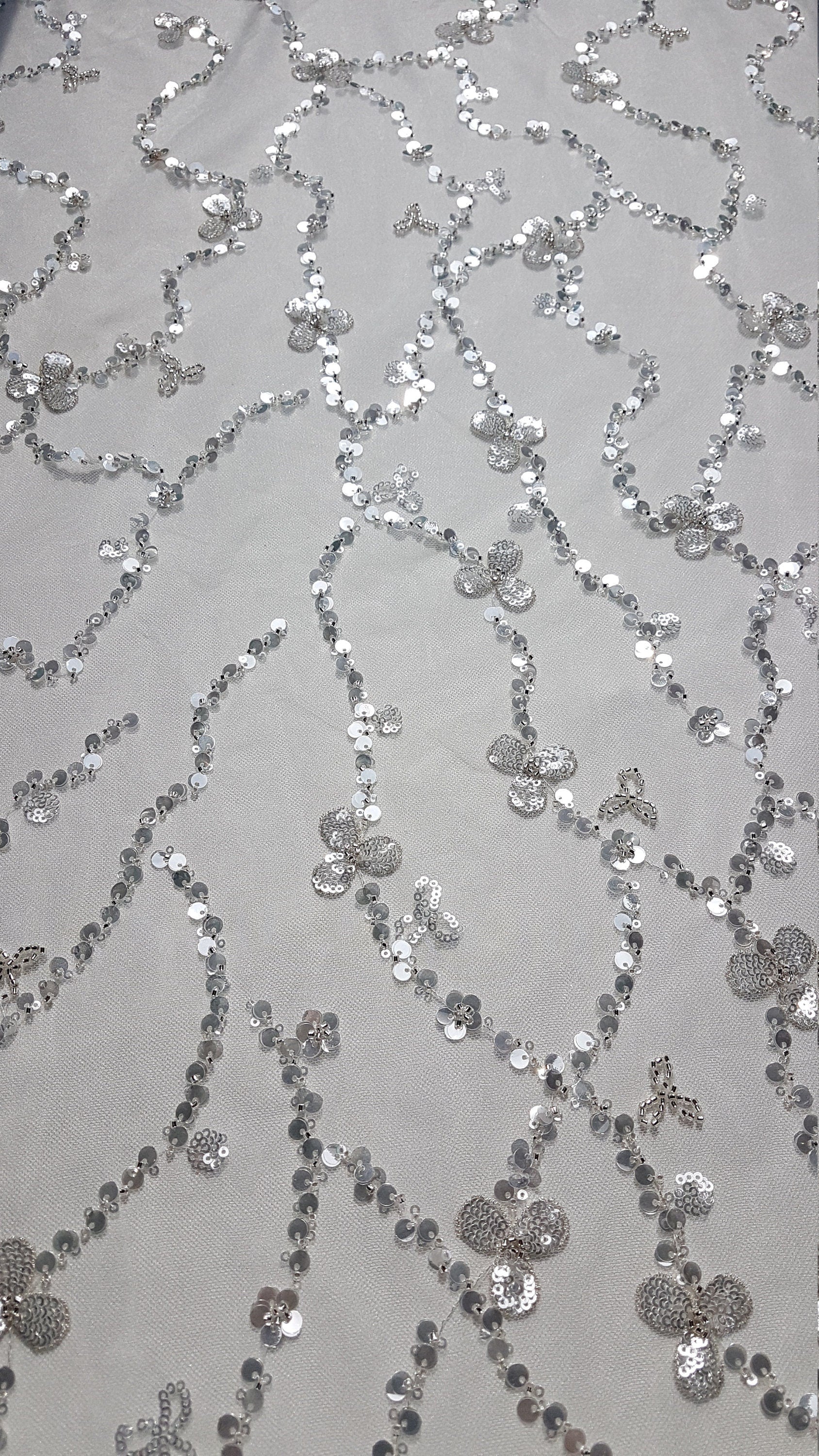 Abstract flower bridal lace fabric with big crystal sequins, Couture Lace Fabric, lovely beaded wedding dress lace, designer lace LL-1380
