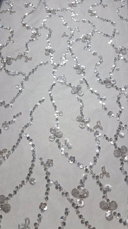 Abstract flower bridal lace fabric with big crystal sequins, Couture Lace Fabric, lovely beaded wedding dress lace, designer lace LL-1380