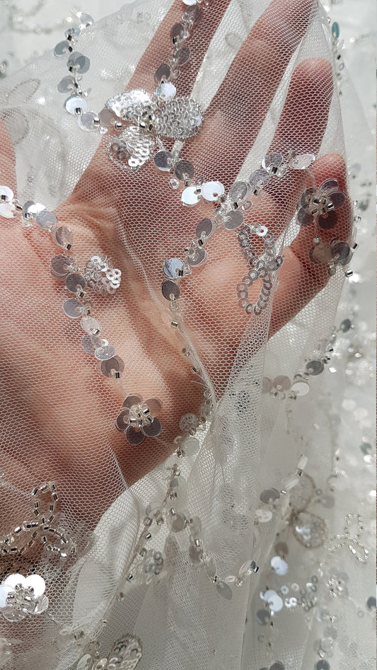 soft lace fabric in white color